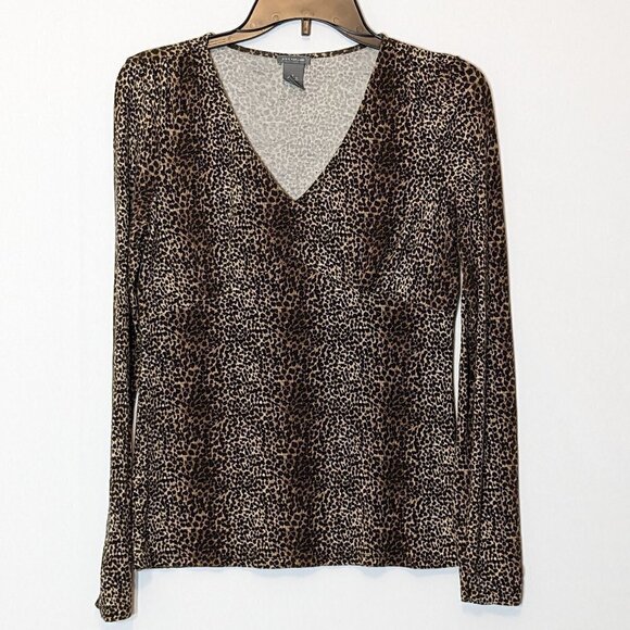 Ann Taylor Tops - WOMEN'S "Ann Taylor" Brown Animal Print Long Sleeve Rayon Knit Top; Size S